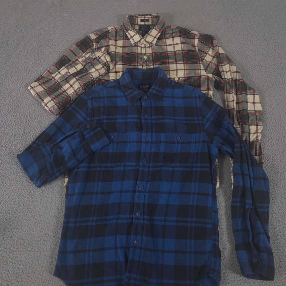LOT‎ OF 2 J.Crew Shirt Mens M Multi Slim-fit Plaid Flannel Cotton Long Sleeve